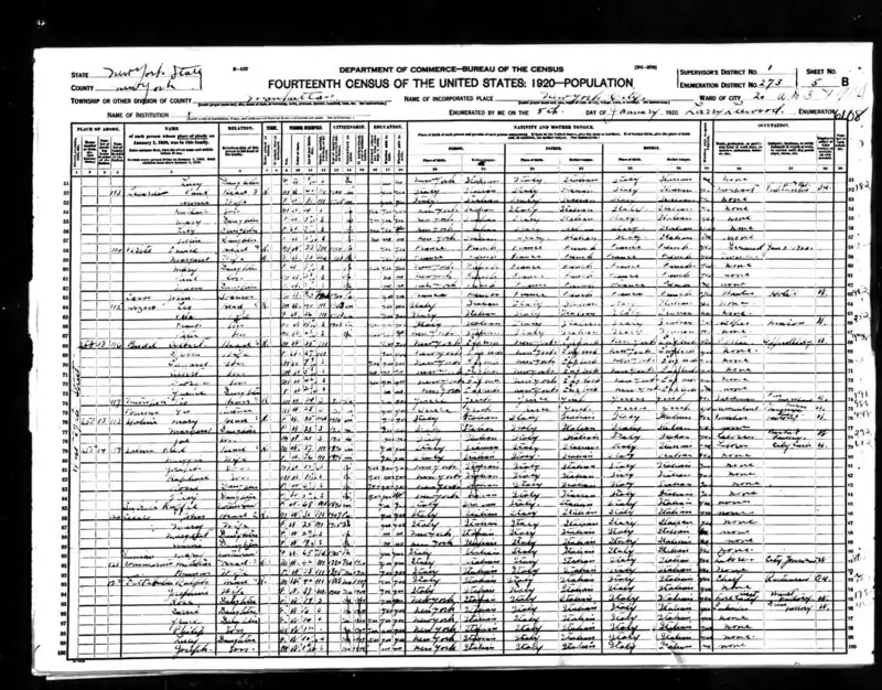 1920 United States census entry for the Budd family of 406 West 15th Street, Manhattan